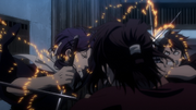 Saitou interrupts the fight between Okita and ronin