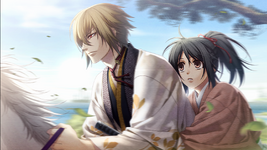 With Kazama at the end of Kazama's route in Kyoto Winds