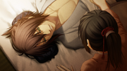 Okita is bedridden and Chizuru is taking care of him