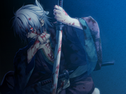 Souji turns into a Rasetsu to protect Chizuru from Kaoru and his army
