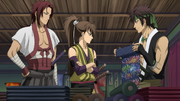 The trio choosing material for Chizuru's yukata OVA 2021