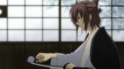Okita polishes his sword