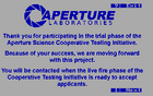 The BBS image revealed during the Portal ARG, referring to the trial phase of the Aperture Science Cooperative Testing Initiative.