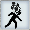 Test chamber warning symbol for falling storage cubes.