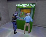 A security guard and a scientist playing Prax Wars 2: Dante's Revenge.