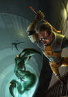 Gordon Freeman wielding his crowbar in front of the Blast Pit Tentacles, while two security guards fall to their deaths in the background.