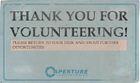 Sign located at the Main Lift access at the end of the 80s area, thanking Aperture employees for taking part into testing.