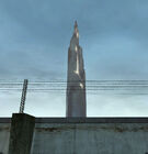 The "e3_terminal.vmf" Citadel seen behind the City 17 outer concrete wall, in the map "canals_01_11.vmf".