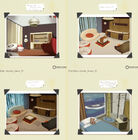 Concept art for 4 different Relaxation Chambers portrayed as photos in a designer's album.