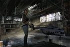 Concept art of Alyx in the White Forest helicopter hangar.