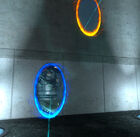 The portals created by Chell to redirect rockets to GLaDOS.