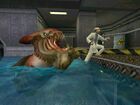 Ichthyosaur attacking a scientist in an early version of the CenCom Reservoir. There are no scientists there in the final version; that scene was moved to Sector E's industrial area.