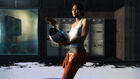 Chell standing on a patch of Conversion Gel.