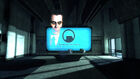 G-Man's Episode Two's monologue at Black Mesa, with the logo and world map behind him.