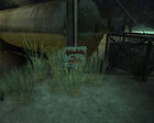 "Beware of Dog" sign in the scrapyard.