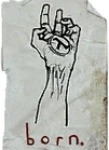 Resistance poster, displaying the lambda logo in a hand, above the word "born".