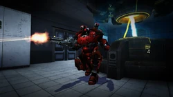 A pre-Version 1 Heavy Class attacking with the Minigun.