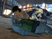 Alyx Eli spoiler.jpg (501 КБ) Аликс становится на колени перед телом отца. Пёс и Ми-8 позади них.