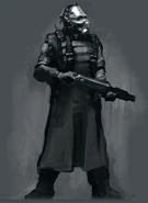 Konzeptzeichnung eines Metrocops. Die Schutzmaske für den Combine-Soldaten wurde hiervon übernommen.