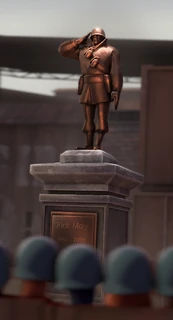 May Statue.png (656 KB) Darstellung der Gedenkstatue für Rick May im offiziellen Blog von Team Fortress 2.