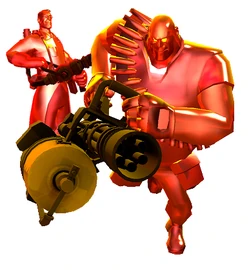 Ein RED-Medic wendet den Übercharge auf einen RED-Heavy an