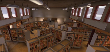 Der Saal mit Büchern.