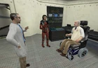 Розенберг и Ричард Келлер беседуют в Комнате управления под Испытательной лабораторией, за которыми наблюдают Колетт Грин и Джина Кросс.