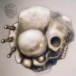 Arte conceptual para el Escáner del Yermo, que muestra claramente la influencia de H.R. Giger en el trabajo de Ted Backman