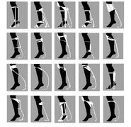 Concepto de arte para diferentes iteraciones del Reemplazo de Rodilla Avanzado, reveladas durante el PotatoFoolsDay ARG. Varios de estos diseños serían la base para las Botas de Caída Libre que más tarde se usaría en Portal 2.