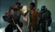 Soldados interrogando a Eli Vance en Half-Life Alyx