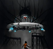 Concepto de GLaDOS como una gran esfera, con un sólo disco, frente a un diseño temprano de Chell
