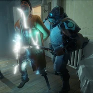 Combine Charger arrestando a Eli con un Bastón de Aturdimiento