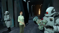 Mossman y dos Overwatch Élites en la ciudadela tras atrapar a Gordon.