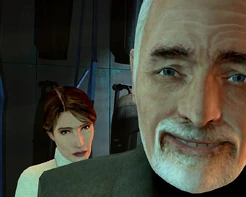 Breen en la oficina de la Ciudadela con Mossman detrás.