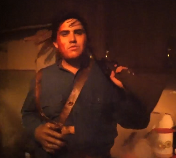 Ash as he appeared in Ash vs. Evil Dead (Orlando). Image from Inside the Magic on Youtube.
