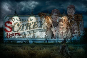 Carey Ohio Sign featured as the official artwork for the Welcome to Scarey: Horror In The Heartland haunted house during Halloween Horror Nights 30 Image from Universal Orlando Resort