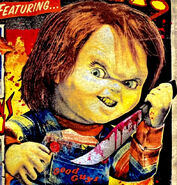 Image of Chucky featured on the HHN 2018 scarezone shirt