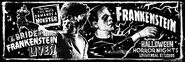 Frankensteins Monster alongside The Bride of the Frankenstein Universal Monsters banner Image from HHN 30 Universal Monsters Banner