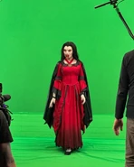 Dracula's Daughter behind the scenes of filming a scene for the Universal Monsters: Eternal Bloodlines (Hollywood) haunted house for Halloween Horror Nights 2024 (Hollywood) Image from Karissapfx on Instagram