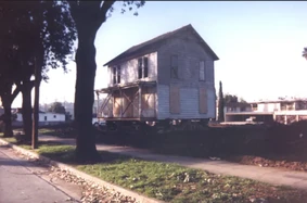 The Myers House on the empty street.