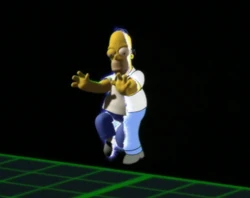 In what Bill Oakley considers the "money shot", Homer steps into the 3D world