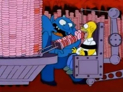 Homer being force-fed doughnuts in Hell.