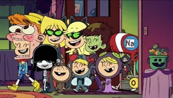 The Loud sisters in their Halloween costumes.