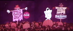 The special was originally sponsored by Coca-Cola and Dolly Madison, as seen in this shot that was cut from later broadcasts and video releases.