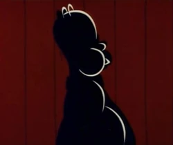 Homer standing in 's famous silhouette.