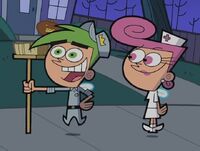 Cosmo and Wanda as a "floating human janitor" and a "floating human nurse"