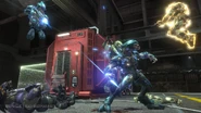 A group of players in Invasion in the Halo: Reach Multiplayer Beta.