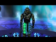 El Jefe Maestro frente al contenedor de almacenamiento del Índice