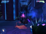 A Hunter being shot with a Needler.