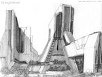 An early concept art piece of architecture in the city.